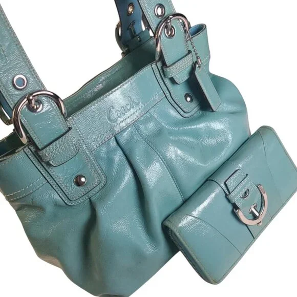 COACH Soho Satchel & Wallet in turquoise patent leather set - Picture 4 of 15
